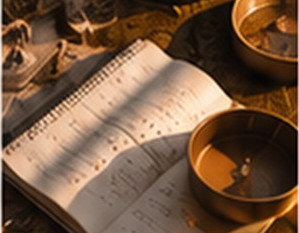 Carnet ouvert et bols chantants