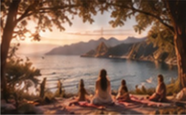 Femmes assises face à la mer sous les arbres